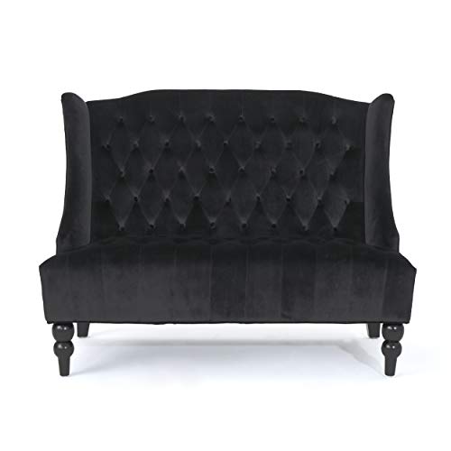 Christopher Knight Home Leora Modern Glam Tufted Velvet Wingback Loveseat, Black / Dark Brown