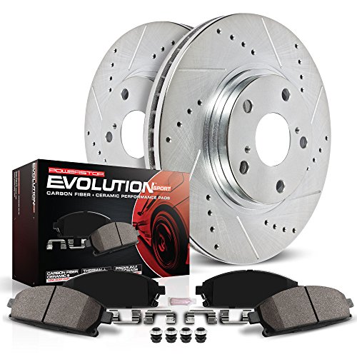 Power Stop Kit Rem Depan K3097 dengan Rotor Rem Berlubang/Beralur dan Bantalan Rem Keramik Z23 Evolution