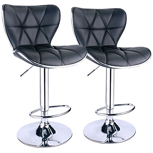 Leopard Outdoor Products Leopard Shell Back Adjustable Swivel Bar Stools, PU Leather Padded with Back