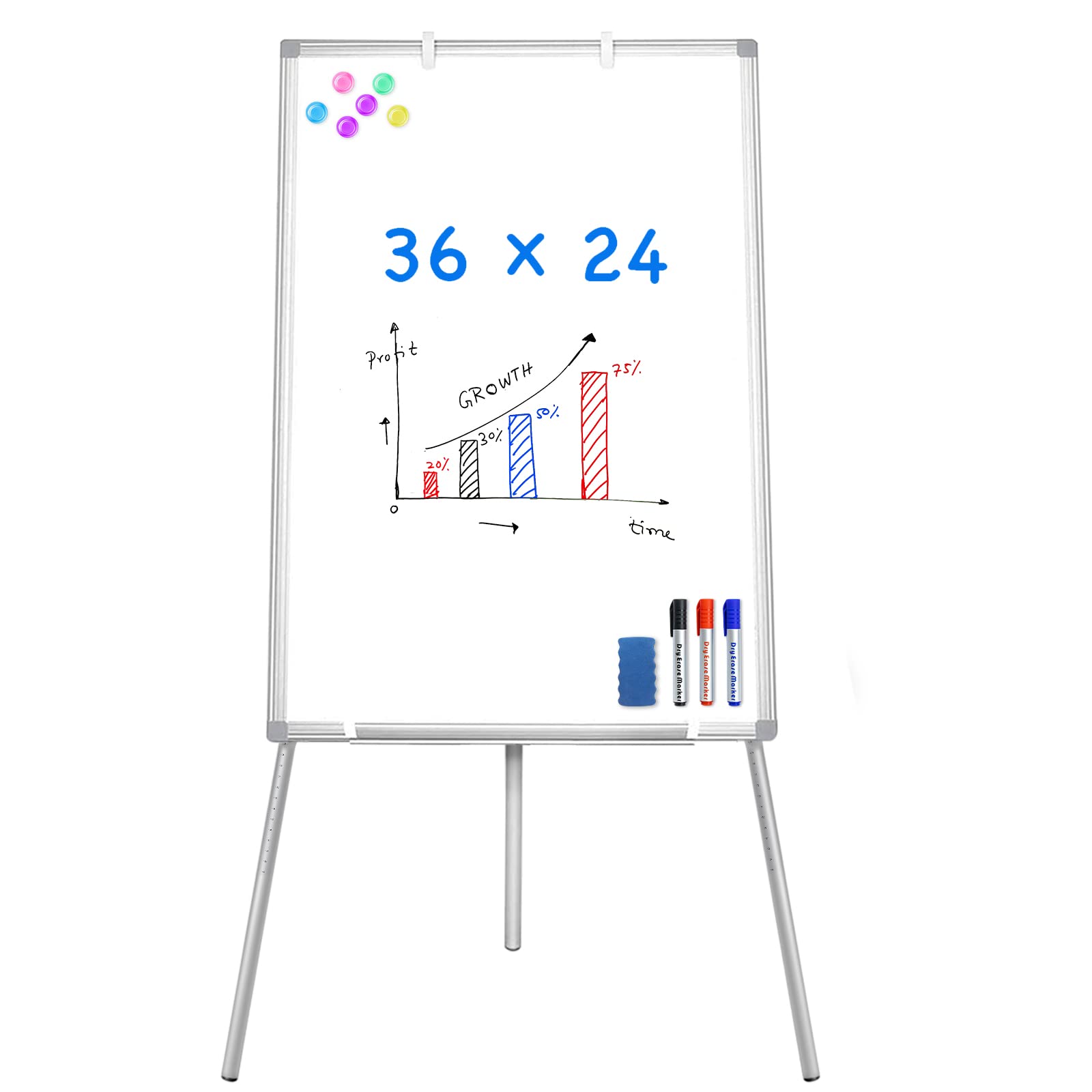 maxtek Easel Whiteboard - Magnetic Portable Dry Erase Easel Board 36 x 24 Tripod Whiteboard Height Adjustable Flipchart Easel Stand White Board for Office or Teaching at Home & Classroom