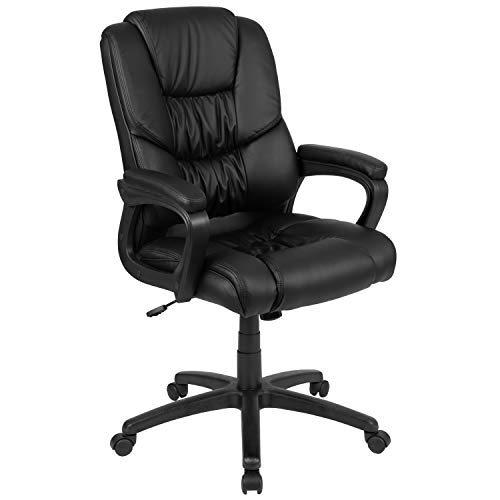 Flash Furniture Kursi Kantor Putar Kulit Lembut Hitam F...