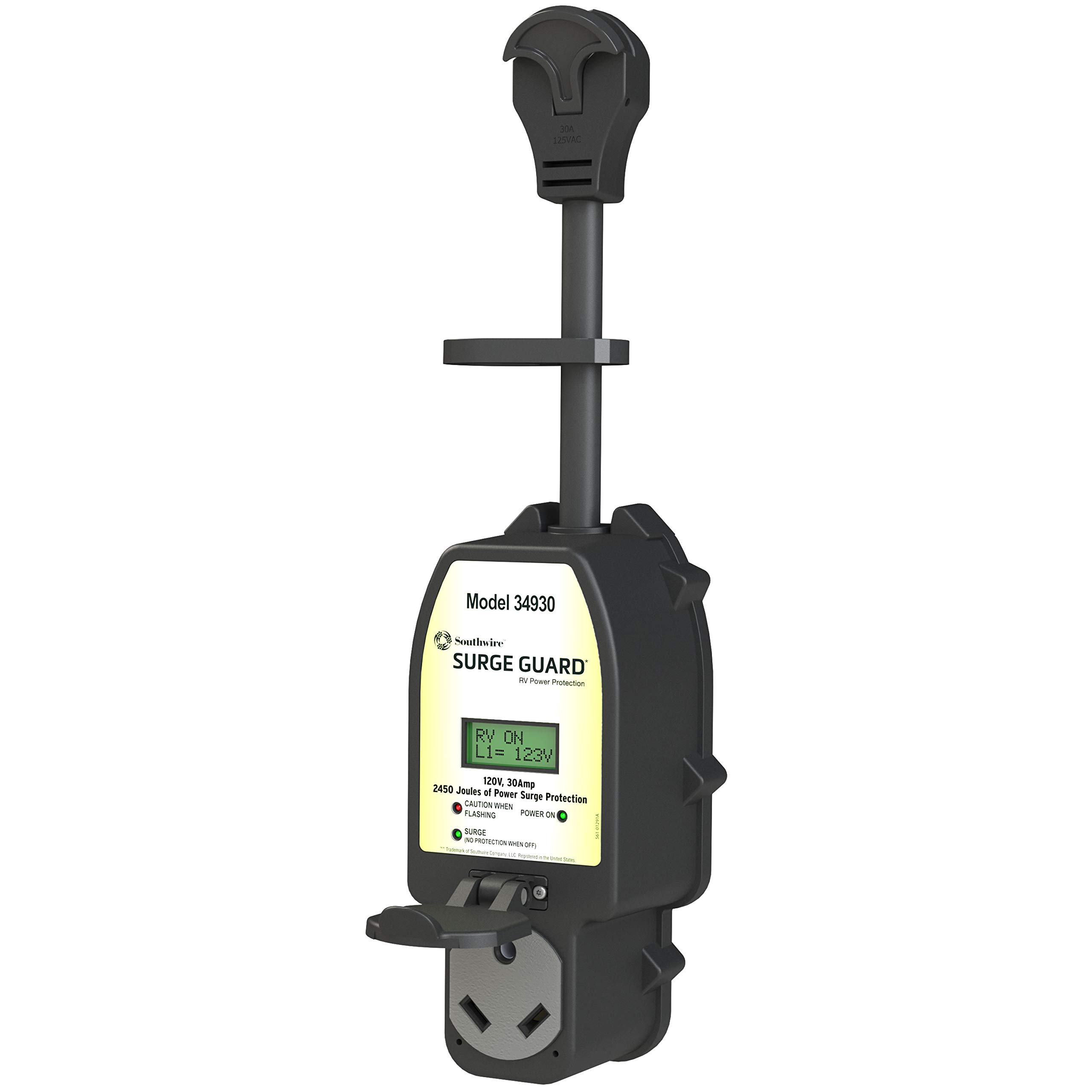 Southwire 34930 Surge Guard 30A - Perlindungan Penuh Portabel dengan Layar LCD Hitam