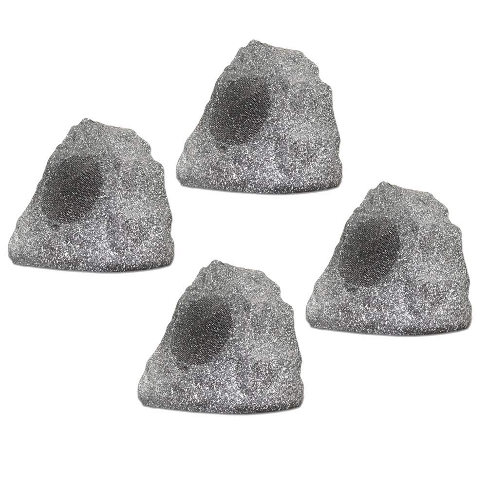 Theater Solutions 4R4G New Wired Outdoor Garden Waterproof Granite Rock Patio Speakers (set of 4)