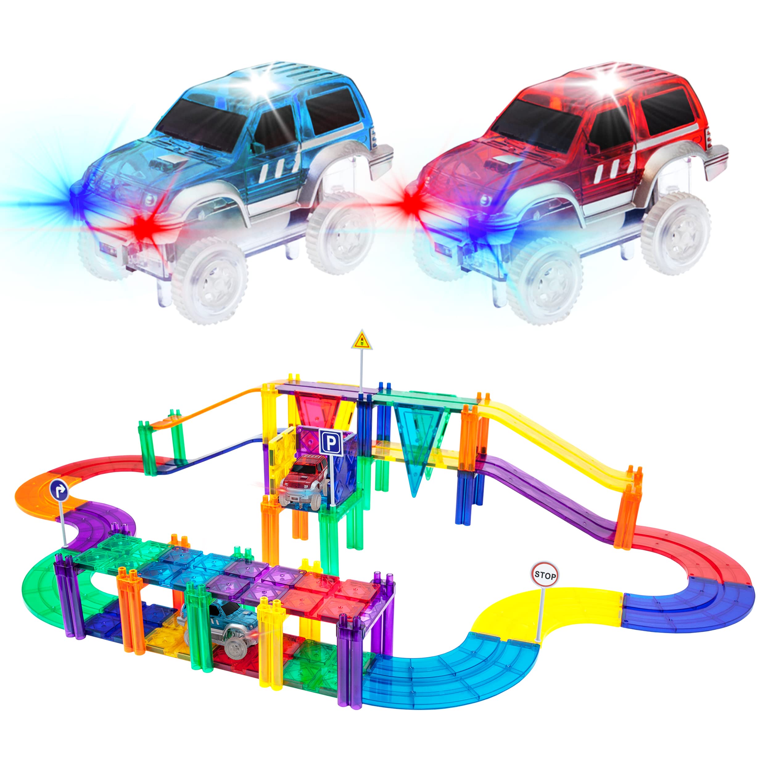 PicassoTiles 50 Piece Race Car Track Building Block Set...