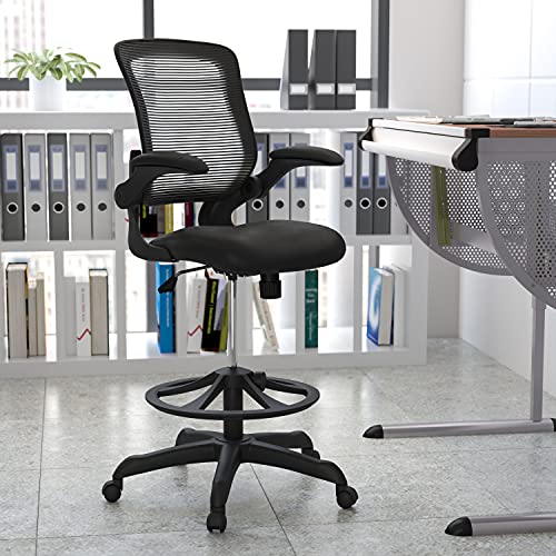 Flash Furniture Kursi Kantor Tugas Ergonomis Putar Jaring Hitam dengan Sandaran Tengah