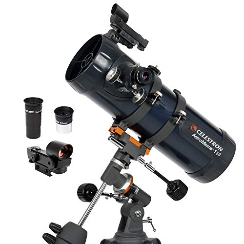 Celestron - Teleskop Newtonian AstroMaster 114EQ - Teleskop Reflektor untuk Pemula - Optik Kaca Berlapis Penuh - Tripod dengan Ketinggian yang Dapat Disesuaikan - Paket Perangkat Lunak Astronomi BONUS