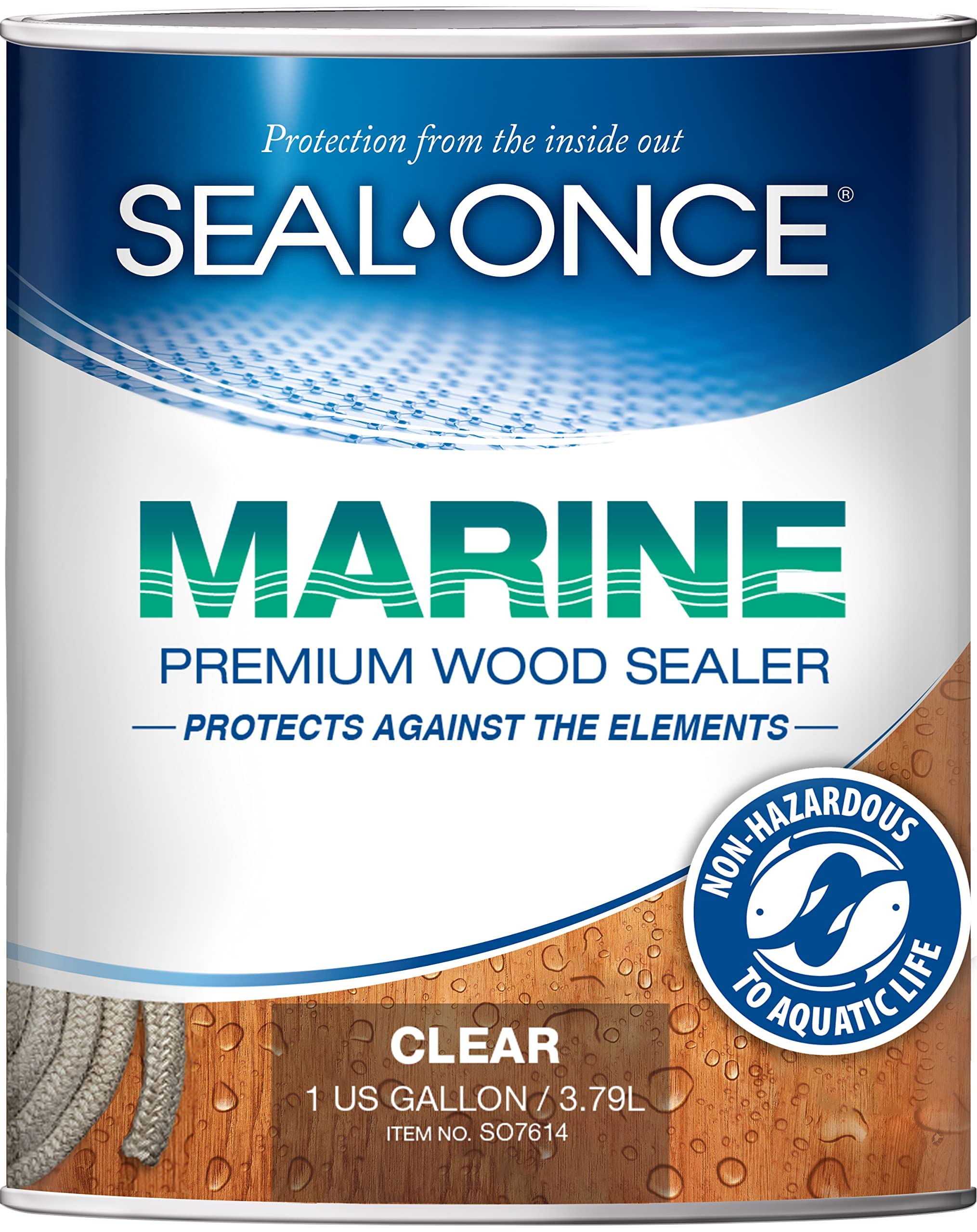 Seal-Once Marine Premium Wood Sealer - Pelapis Tahan Air - Pewarna Kayu dan Pelapis dalam Satu - 1 Galon & Bening